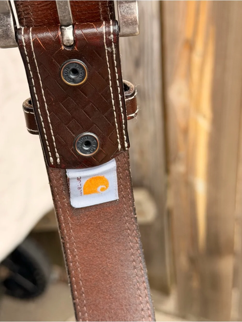 Carhartt Brown Textured Leather Belt with Silver Buckle Size 42